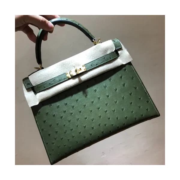 Hermes Kelly Ostrich Leather Tote Shoulder Bag ,25… - 1