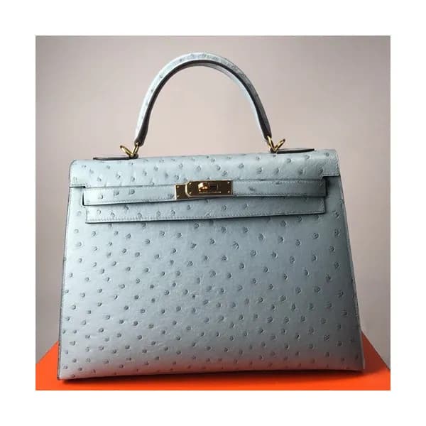 Hermes Kelly Ostrich Leather Tote Shoulder Bag ,32… - 1