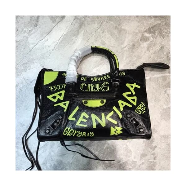 Balenciaga 2019 Graffiti Classic City Leather Medi… - 1