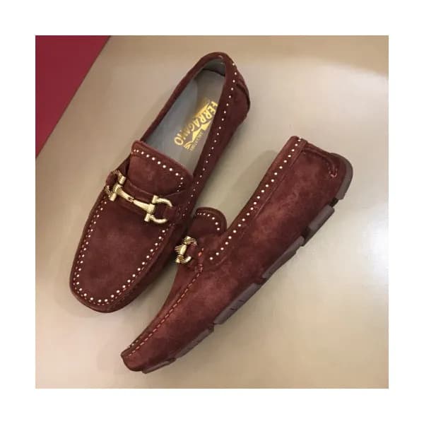 Ferragamo 2019 Mens Metal Gancio Leather Loafer - …