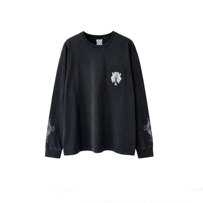 크롬하츠 남성 블랙 긴팔티 - Chrome Hearts Mens Black Tshirts … - 1