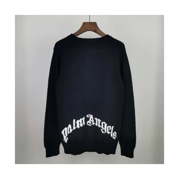 Palm Angels Mens Logo Crew-neck Sweaters Black - … - 1