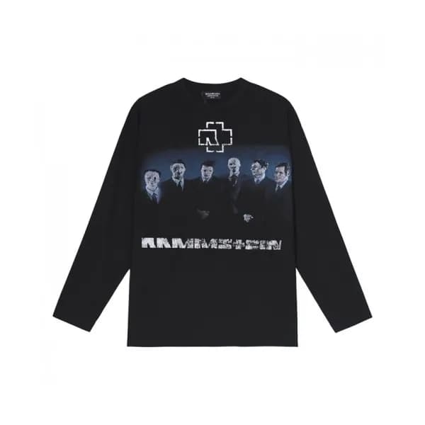 Balenciaga Mens Logo Crew-neck Cotton Tshirts Bla… - 1
