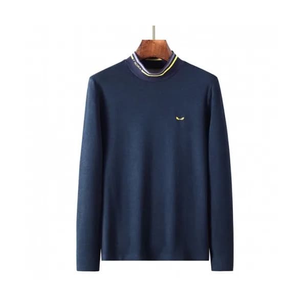 Fendi Mens Logo Crew-neck Cotton Tshirts Navy - 펜… - 1