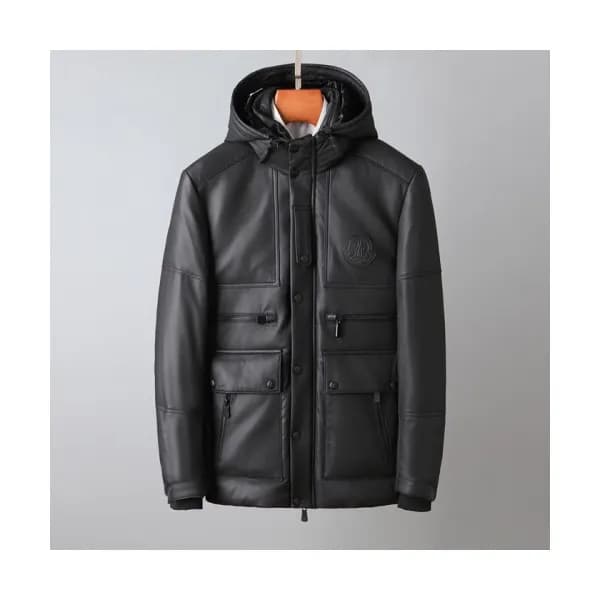 Moncler Mens Patch Logo Modern Leather Jackets Bla… - 1