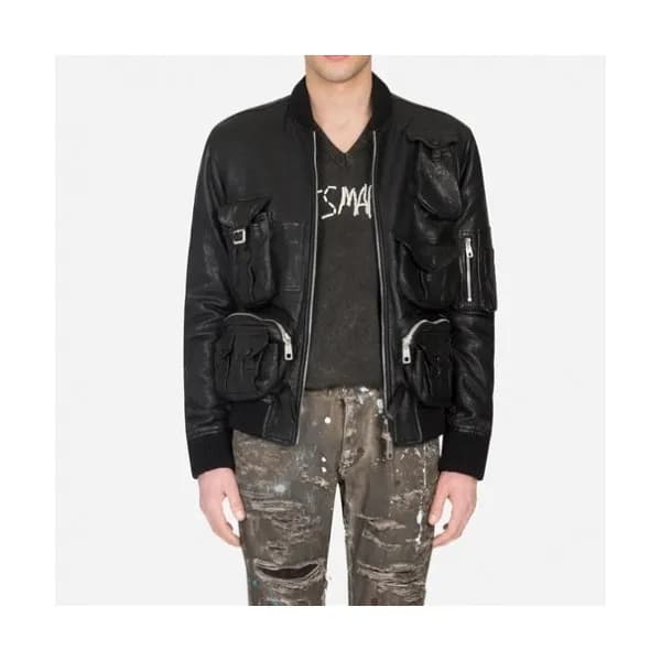 Dolce&Gabbana Mens Casual Leather Jackets Black -… - 1