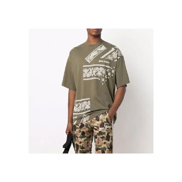 팜 엔젤스 남자 크루넥 그린 반팔티 - Unisex Green Tshirts - pam03… - 1