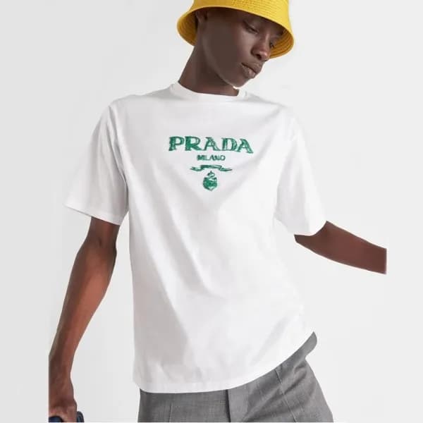 프라다 남/녀 크루넥 화이트 반팔티 - Unisex White Tshirts - Pra02… - 1