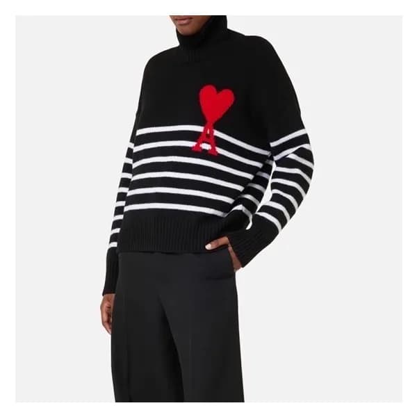 아미 남/녀 블랙 터틀넥 니트 - Ami Unisex Black Knits - ami031… - 1