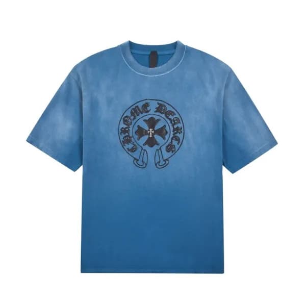 크롬하츠 남성 블루 크루넥 반팔티 - Chrom Hearts Mens Blue Short … - 1