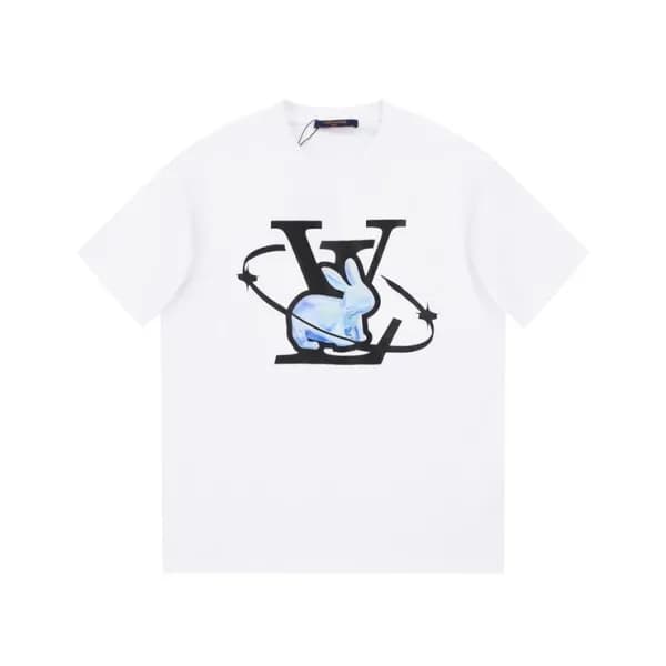 루이비통 남성 화이트 크루넥 반팔티 - Louis vuitton Mens White Sho… - 1