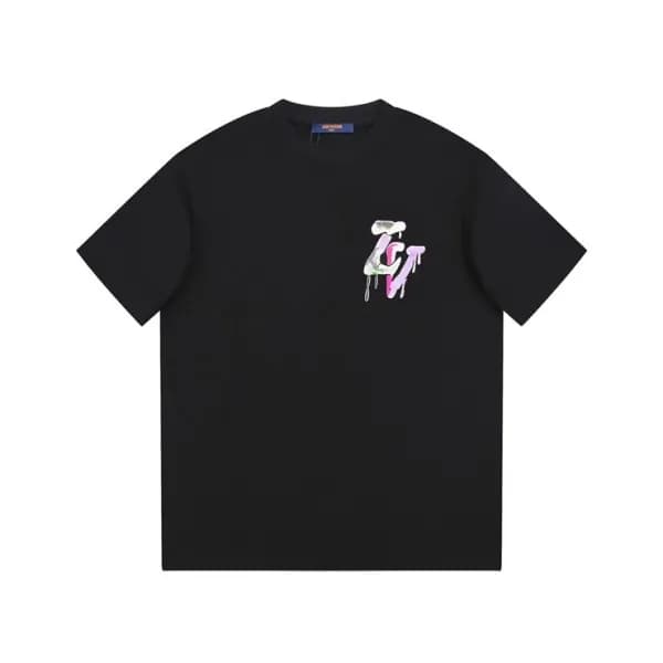 루이비통 남성 크루넥 블랙 반팔티 - Louis vuitton Mens Black Shor… - 1