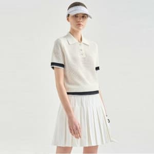 [LANVIN BLANC] 랑방블랑 여성 올 블렌드 컬러 블록 크로세 하프 니트 탑 - g…