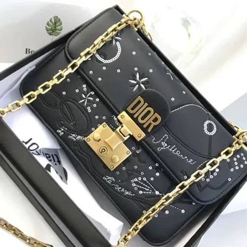 Dior Leather Black Chain Shoulder Bag ,24CM - 디올 레… - 1