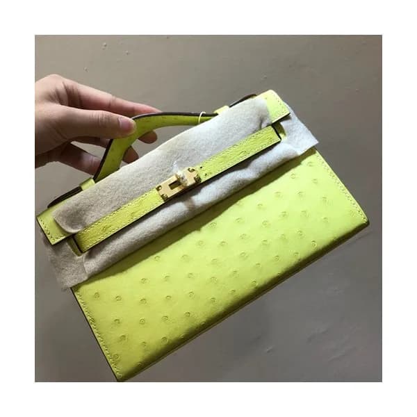 Hermes Mini Kelly Ostrich Leather Tote Bag / Clutc… - 1