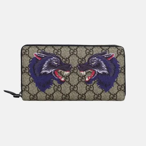 Gucci 2019 Mens Supreme Wolf Leather Zippy Long Wa… - 1