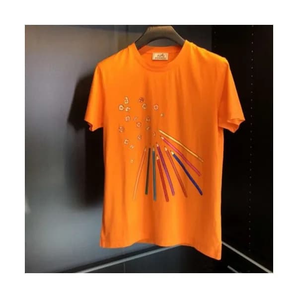 Hermes 2019 Mens Crew - neck Cotton Short Sleeved … - 1