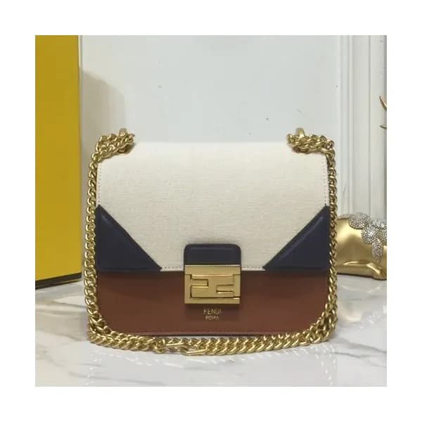 Fendi 2019 Kan U Leather & Canvas Small Chain Shou… - 1