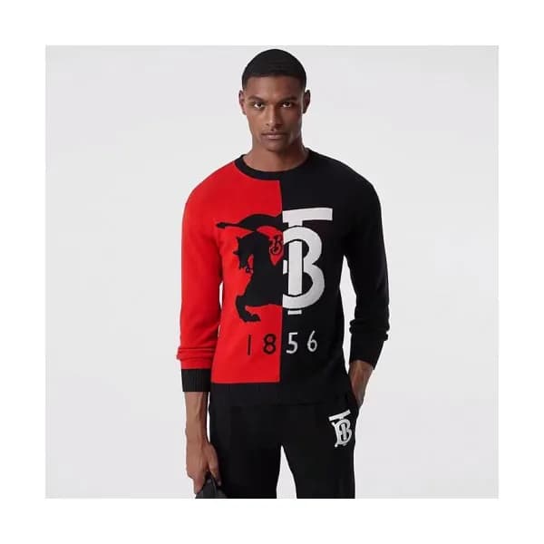 Burberry 2019 Mens Retro Logo Crew-neck Wool Sweat… - 1