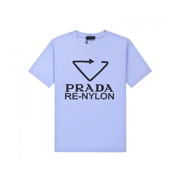 Prada Mens Basic Logo Short Sleeved Tshirts Blue … - 1