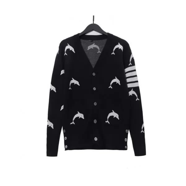 Thom Browne Mm/Wm Strap V-neck Cardigan Black - 톰… - 1