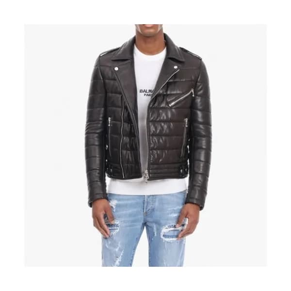 Balmain Mens Casual Logo Leather Jackets Black - … - 1