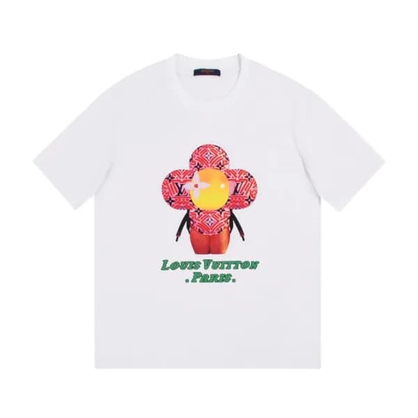 루이비통 남/여 크루넥 화이트 반팔티 - Unisex White Tshirts - lou0… - 1