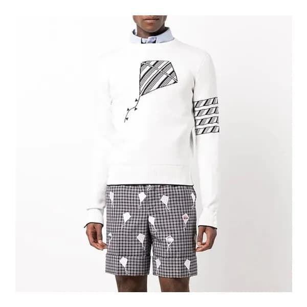 톰브라운 남성 화이트 크루넥 니트 - Thom Browne Mens White Knits … - 1