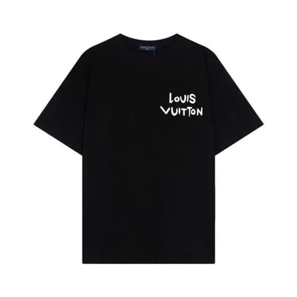 루이비통 남성 블랙 크루넥 반팔티 - Louis vuitton Mens Black Shor… - 1