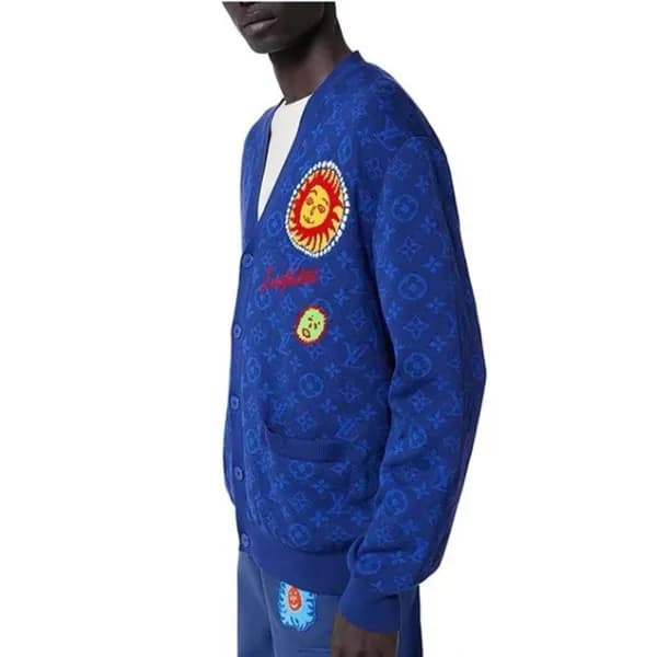 루이비통 남성 블루 브이넥 가디건 - Louis vuitton Blue Cardigan -… - 1