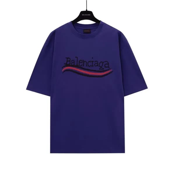 발렌시아가 남성 퍼플 크루넥 반팔티 - Balenciaga Mens Purple Short… - 1