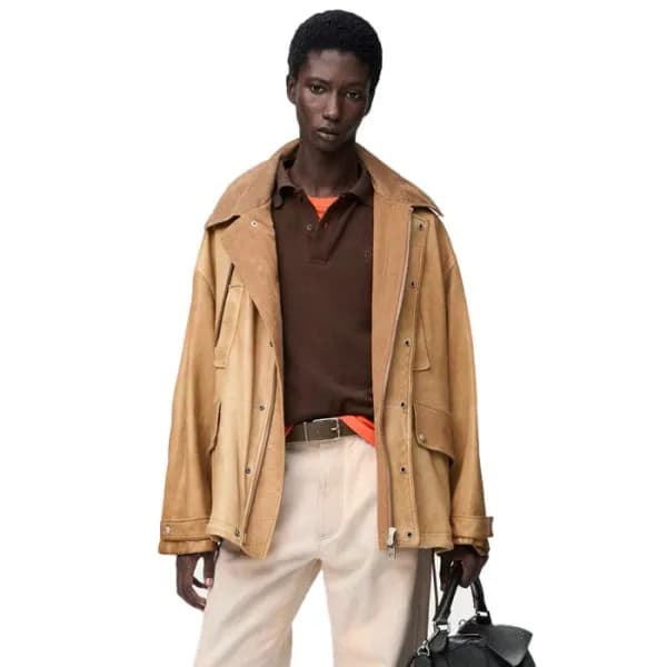 로에베 남성 가죽 후드 자켓 - Loewe Mens Leather Hooded Jacket - loc16602x - 1