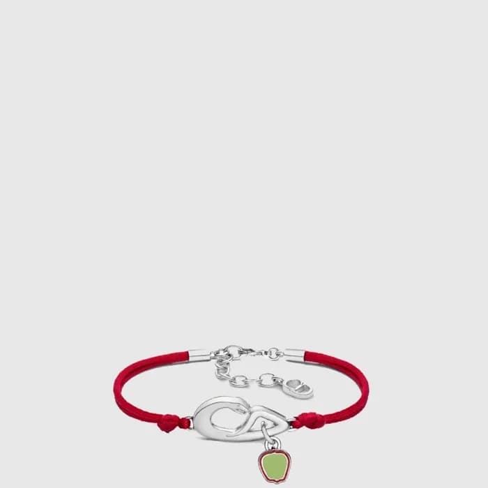 디올 x 카우스 여성 버밀리온 레드 코드 실버 브라스 브레이슬릿 - Dior x Kaws Womens Vermilion Red Cord Silver Brass Bracelet - acc9464x - 1