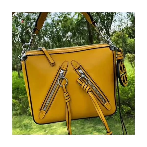 Tory Burch Leather Yellow Moto Tote Shoulder Bag,2… - 1