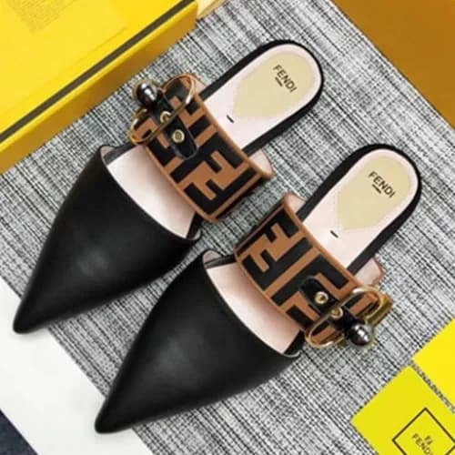 Fendi 2018 Ladies Print Leather Mule Black - 펜디 프린… - 1