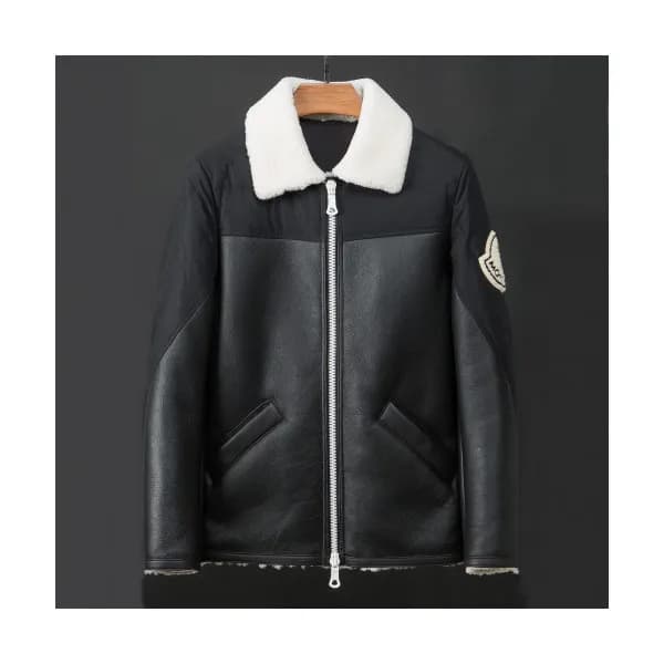 Moncler 2019 Mens Logo Casual Zip-up Leather Jacke… - 1