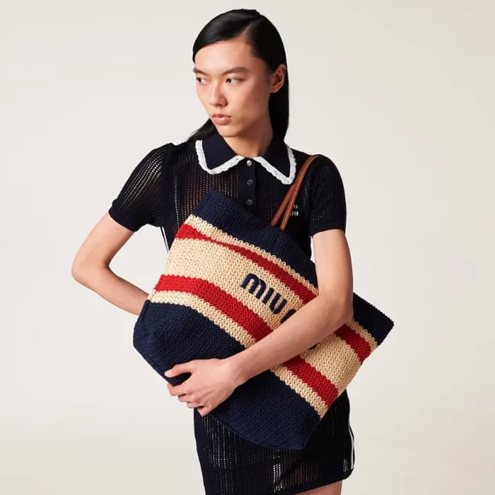 MiuMiu Rapia Cotton Tot Bag - 미우미우 라피아 코튼 토트백, MIU… - 1