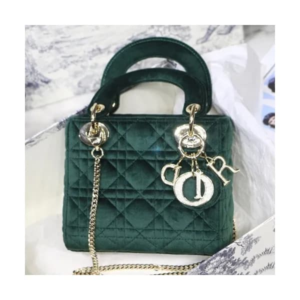 Dior 2019 Lady Dior Velvet Mini Tote Shoulder Bag… - 1