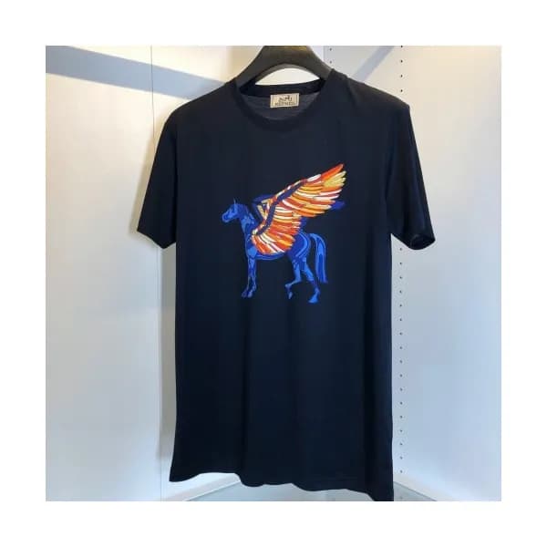 Hermes 2020 Mens Crew-neck Silket Short Sleeved Ts… - 1