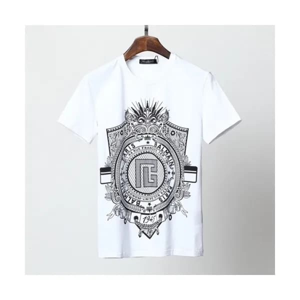 Balmain Mens Logo Cotton Short Sleeved Tshirs Whi… - 1