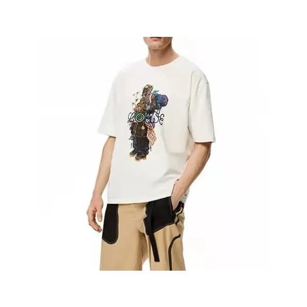 로에베 남성 이니셜 화이트 반팔티 - Mens White Tshirts - loe0616x - 1