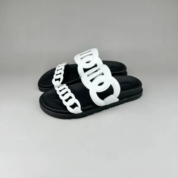 에르메스 남/녀 트렌디 화이트 슬리퍼 - Unisex White Slippers - her… - 1