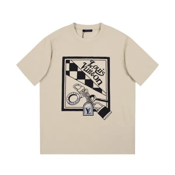루이비통 남성 베이지 크루넥 반팔티 - Louis vuitton Mens Beige Sho… - 1