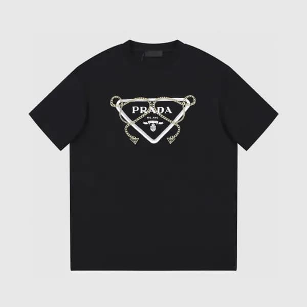 프라다 남성 크루넥 블랙 반팔티 - Prada Mens Black Short sleeved… - 1