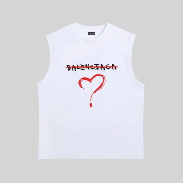 발렌시아가 남성 화이트 크루넥 나시 - Balenciaga Mens White Sleeve… - 1