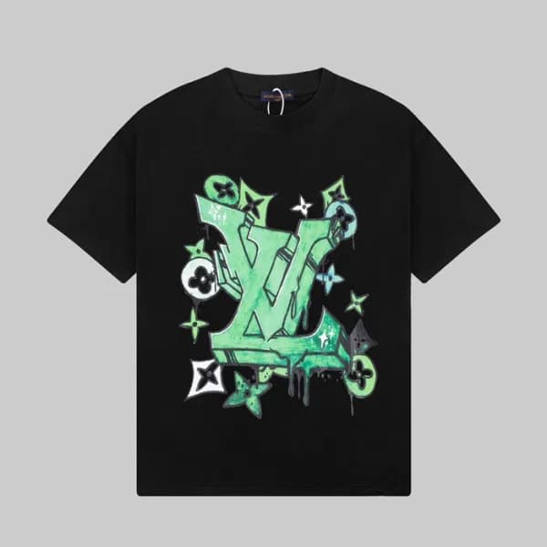 루이비통 남성 블랙 크루넥 반팔티 - Louis vuitton Mens Black Shor… - 1
