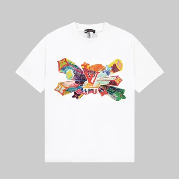 루이비통 남성 화이트 크루넥 반팔티 - Louis vuitton Mens White Sho… - 1