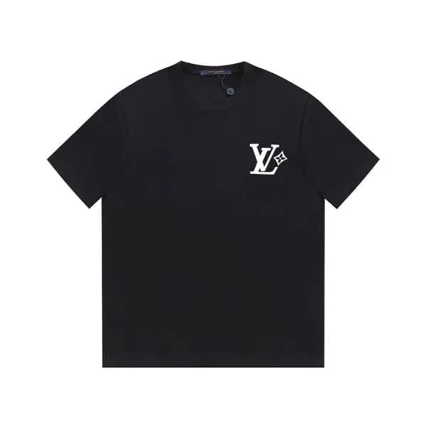 루이비통 남성 크루넥 블랙 반팔티 - Louis vuitton Mens Black Shor… - 1