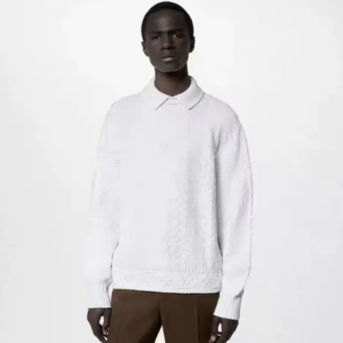 루이비통 남성 화이트 폴로 니트 - Louis vuitton Mens White Knits… - 1