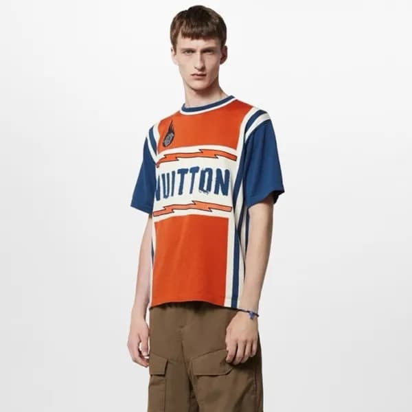 루이비통 남성 오렌지 반팔티 - Louis vuitton Mens Orange Short … - 1